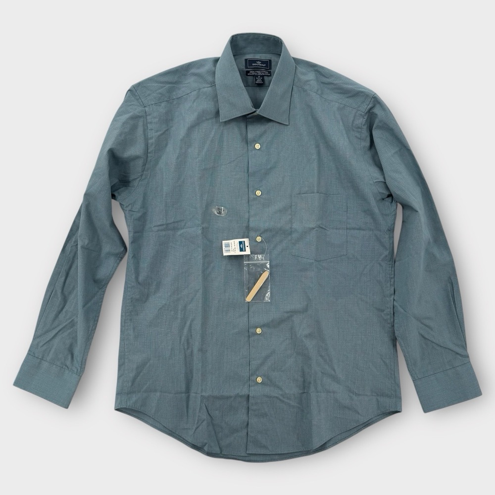 Dockers Dress Shirt Mens Medium Iron Free Fitted Button Down Plaid Blue NWT